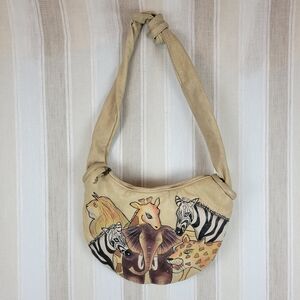 Leather Hand Paintes‎ Safari Animals Shoulder Bag And Matching Wallet
